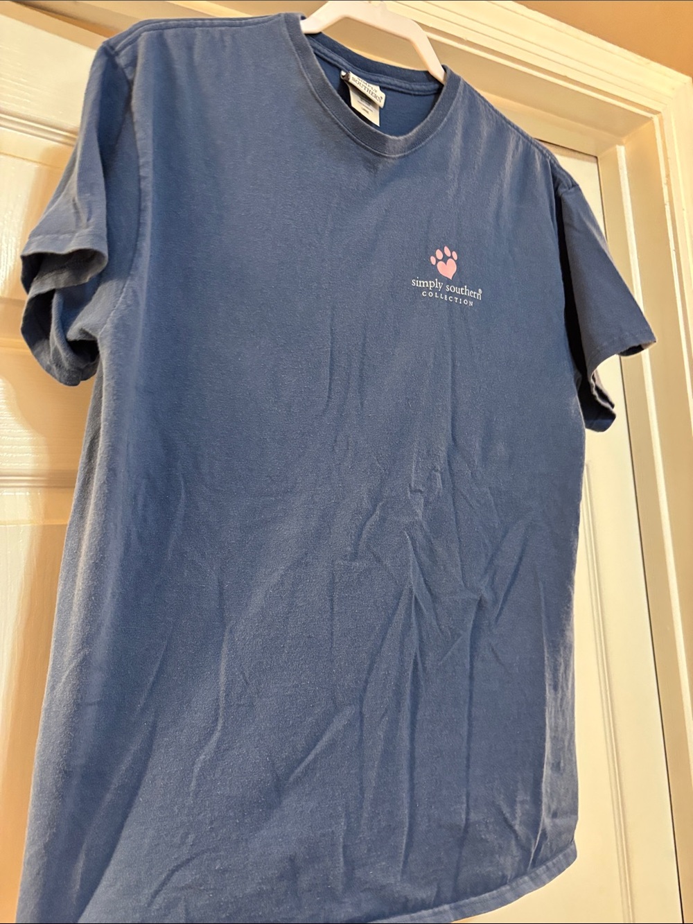 Simply Southern Navy Blue Short Sleeve Tee with Pink Paw Logo large